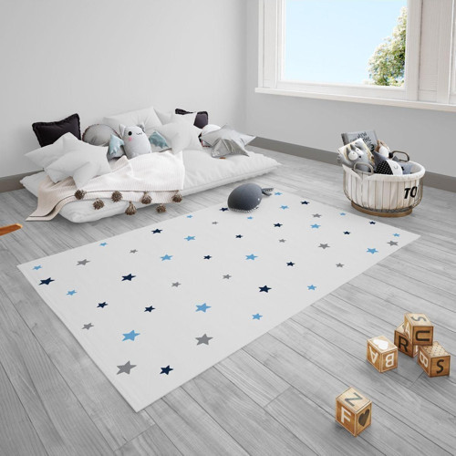 Mavi Beyaz Yıldızlar, Tasarım Çocuk Bebek Odası Halısı