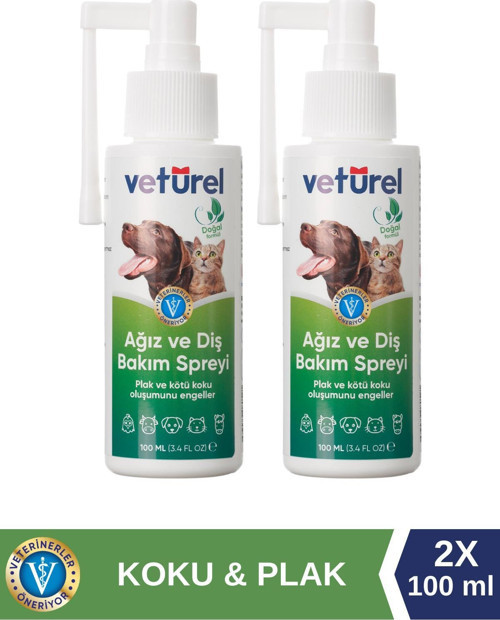 Ağız Kokusu Giderici Diş Eti Yarası Plak Tartar Önleyici Veturel köpek Ağız Kokusu Veturel günlük Sprey 2x100ml
