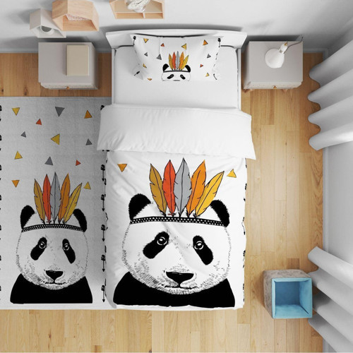 Yatak Örtüsü Beyaz Zemin Panda 140x220 - Yastık Kılıfı Hediye
