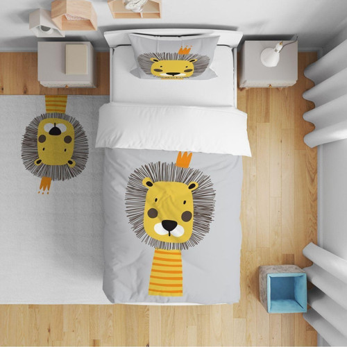 Yatak Örtüsü Sevimli Aslan 140x220 - Yastık Kılıfı Hediye