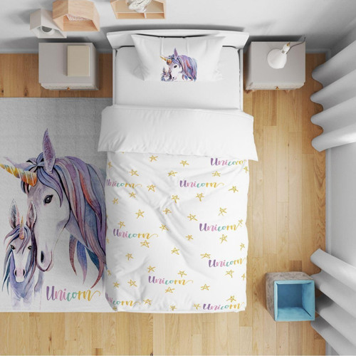 Çocuk Bebek Nevresim Takımı Yıdlızlı Yavru Unicorn ve Annesi