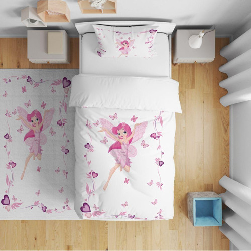 Yatak Örtüsü Çiçekler Ve Peri Kızı 140x220 - Yastık Kılıfı Hediye