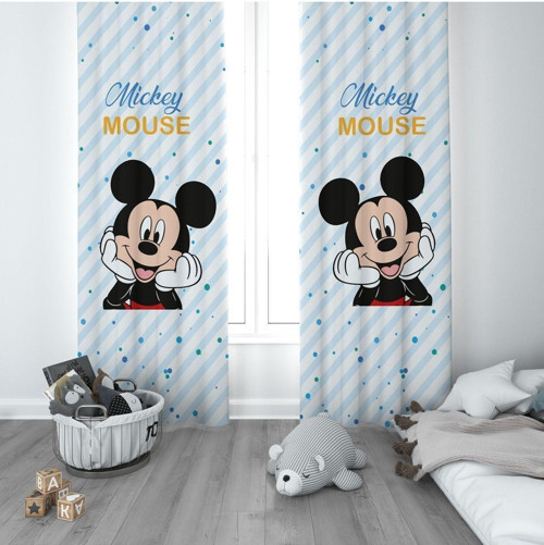 1 Kanat Çocuk Odası Perdesi Fon Perde Puantiyeli Mickey Mouse