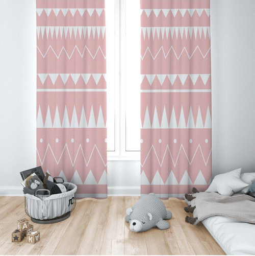 1 Kanat Çocuk Odası Perdesi Fon Perde Geometrik Şekiller Pembe