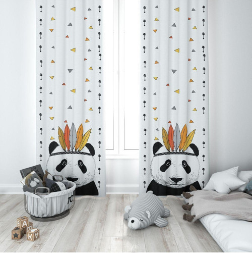 1 Kanat Çocuk Odası Perdesi Fon Perde Kızılderili Panda