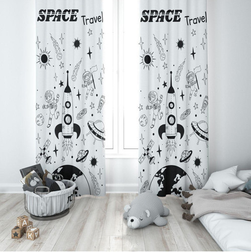 1 Kanat Çocuk Odası Perdesi Fon Perde Space Travel Astronot Gezegenler
