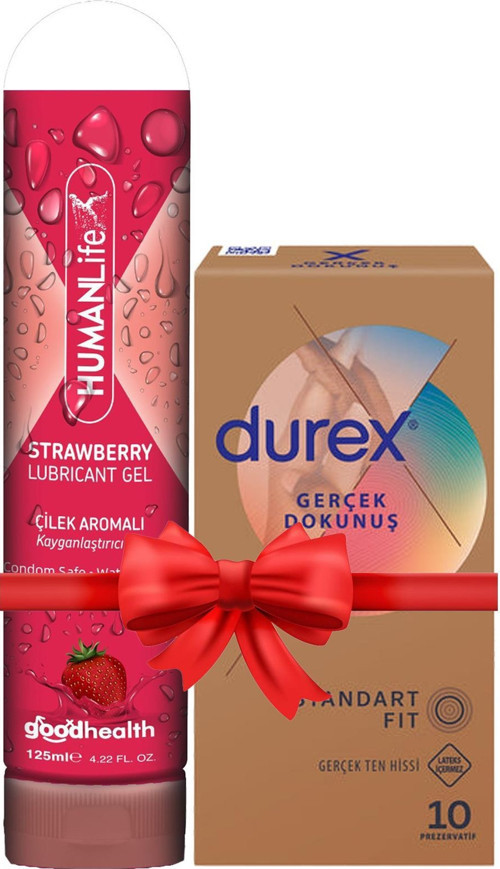Gerçek Dokunuş Ultra Kaygan Prezervatif 10'lu + HumanLife 125 ml Çilek Aromalı Kayganlaştırıcı Jel Lubricant
