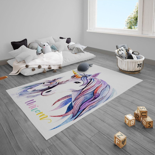 Çocuk Bebek Odası Halısı Yıdlızlı Yavru Unicorn ve Annesi