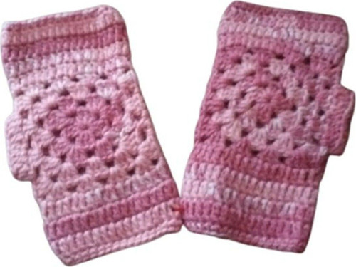 El Örgüsü Parmaksız Lastikli Pudra Pembe Motifli Eldiven