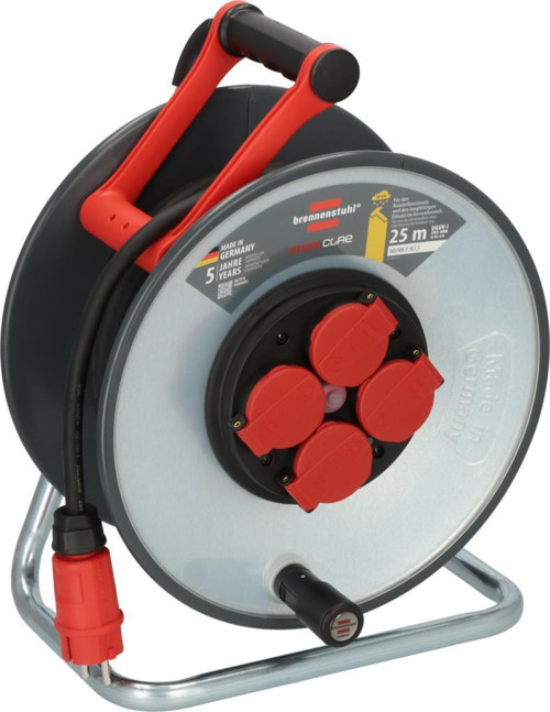 Brennenstuhl Professional SteelCore Serisi H07RN-F 3G2.5 Kablolu Sigorta Şalterli IP44 Lisanslı 25 Metre Makaralı Priz