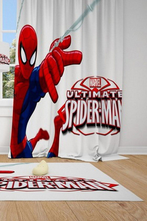1 Kanat Cici Halı Çizgi Karakter Spiderman Çocuk Bebek Odası Fon Perde