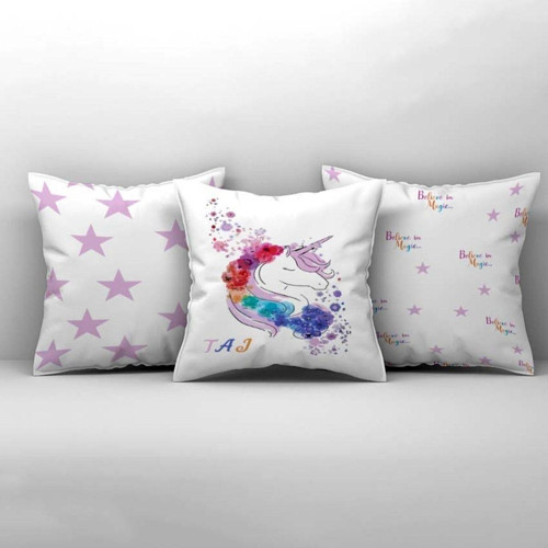Çocuk Bebek Odası Kırlent Kılıfı Çiçekli Yıldızlı Unicorn