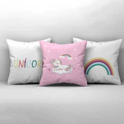 Çocuk Bebek Odası Kırlent Kılıfı Yıldızlı Bulutlu Unicorn Gökkuşağı