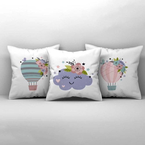 Çocuk Bebek Odası Kırlent Kılıfı Bulutlu Yıldızlı Uçan Balon Çiçekler