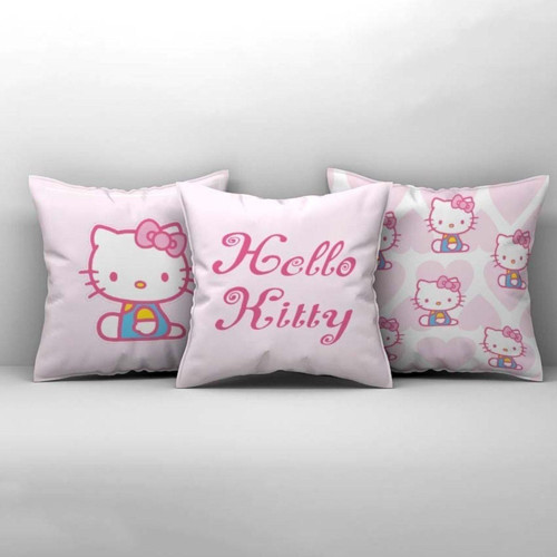 Çocuk Bebek Odası Kırlent Kılıfı Kalpli Hello Kitty