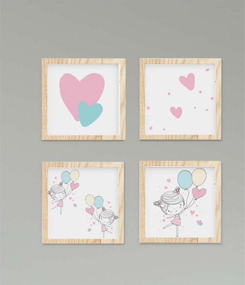 Çocuk Bebek Odası Tablo Elinde Balon tutan Kız ve Kalpler