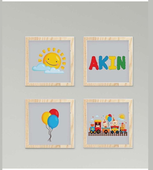 Çocuk Bebek Odası Tablo Trende Eğlenceli Hayvanlar