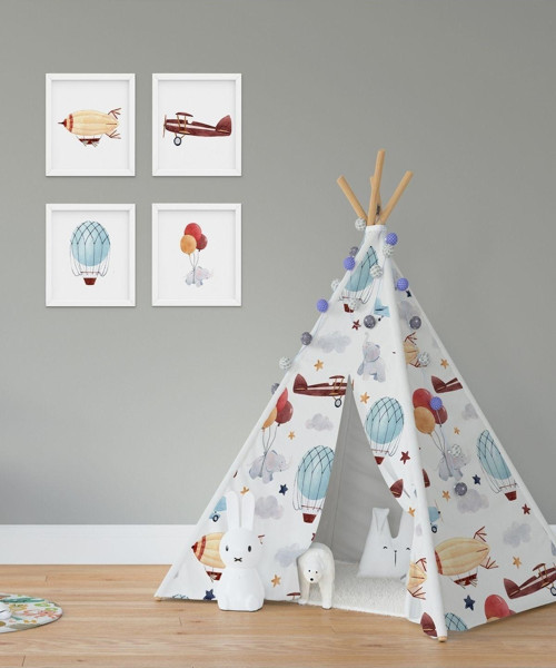 Zeplin Uçan Fil Planör Kızılderili Minderli Çocuk Oyun Çadırı 140x140cm