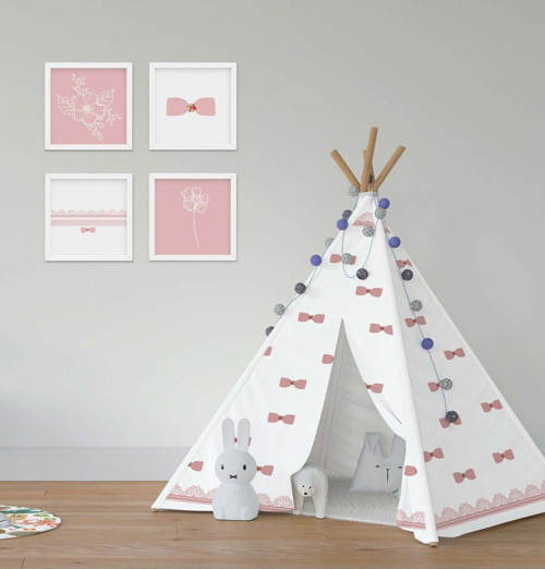 Çocuk Bebek Odası Oyun Çadırı Dantelli ve Fiyonklu Desen