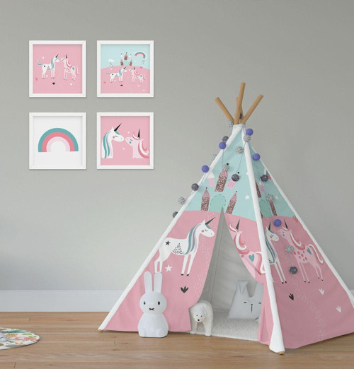 Çocuk Bebek Odası Oyun Çadırı Unicornlu Atlar