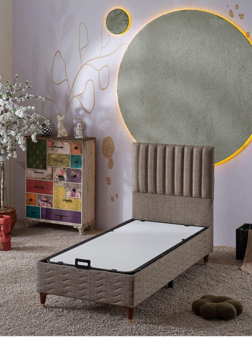 Ezgi 90x190 Tek Kişilik (Baza+Başlık) 2 Li Set (Keten Kahve)