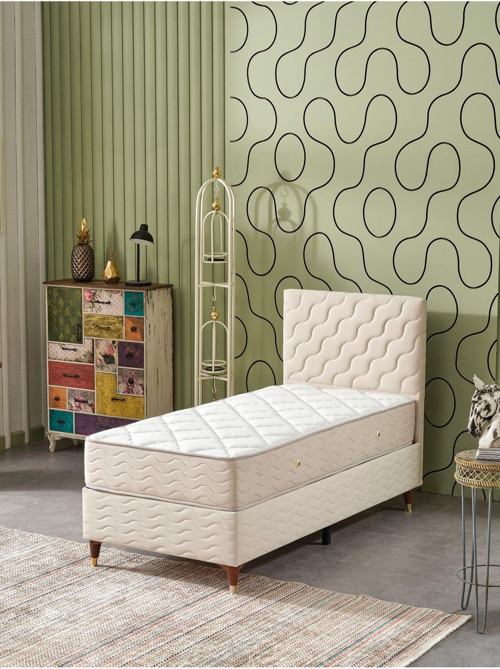 Simge 90x190 Tek Kişilik (Baza+Başlık+Yatak) 3 Lü Set (BabyFace Krem)