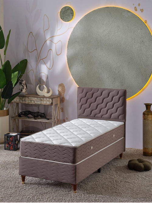 Simge 90x190 Tek Kişilik (Baza+Başlık+Yatak) 3 Lü Set (Kahve)