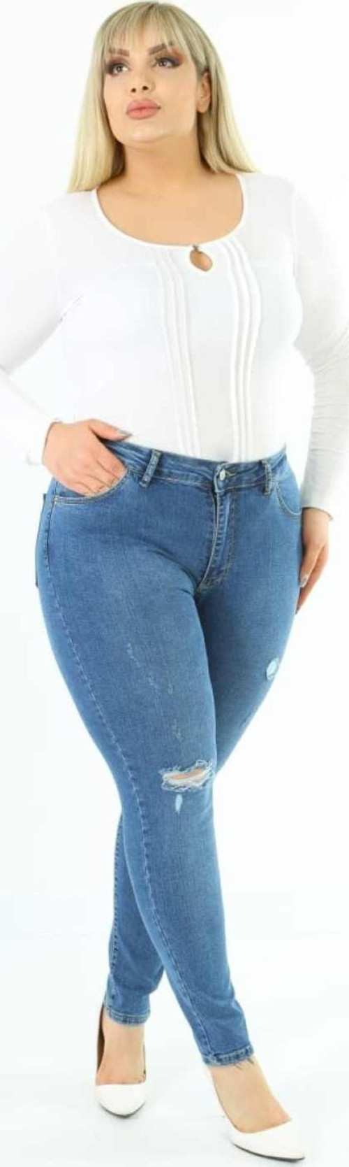 Slim Fit Jean Büyük Beden Yüksek Bel Dar Kesim Esnek Kot Pantolon C597