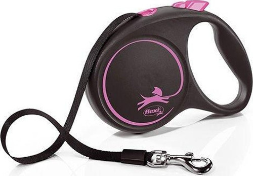 Black Design Şerit Otomatik Köpek Gezdirme Tasması Pembe/Siyah Large 5 Mt