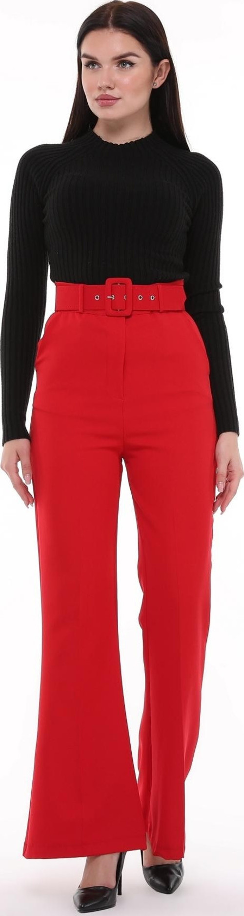 Kadın İspanyol Paça, Yüksek Bel, Kemerli Pantolon, Oversize Orijinal Kesim, C3004