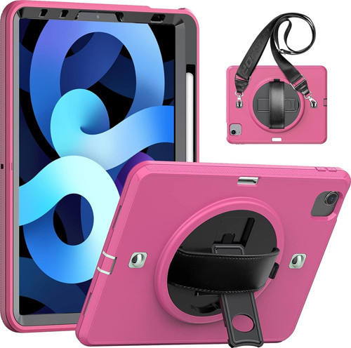 Apple iPad Air 4 10.9 Inc (2020) Döner Standlı Omuz Askılı Darbeye Dayanıklı Kalemlikli Armour Boxbox Kılıf A2324 A2325