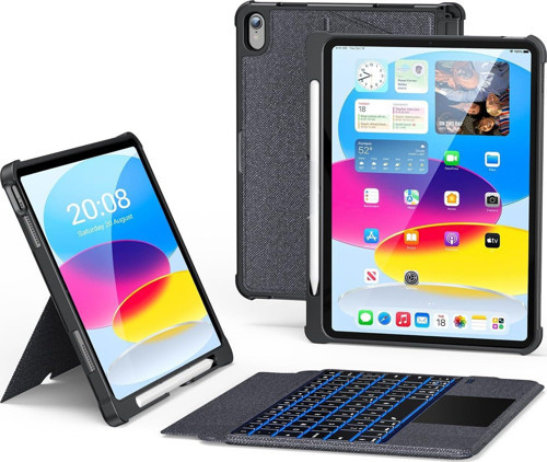 Apple iPad 9. Nesil 10.2 inc (2021) Aydınlatmalı Bluetooth ve Touchpadli Kalemlikli Klavyeli Kılıf A2602 A2604