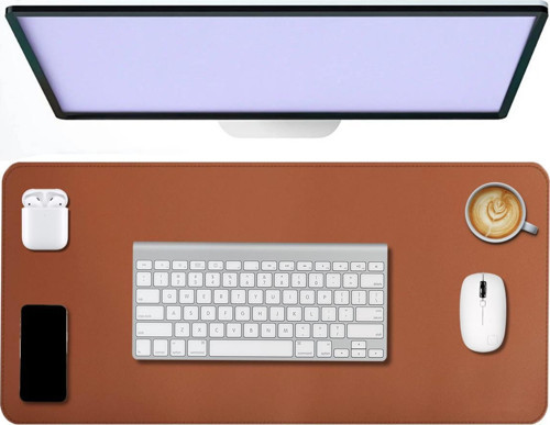 Kahverengi Deri Mouse Pad Dikişli Kenar Çift Yönlü Masa Matı Sümen 70x30 L
