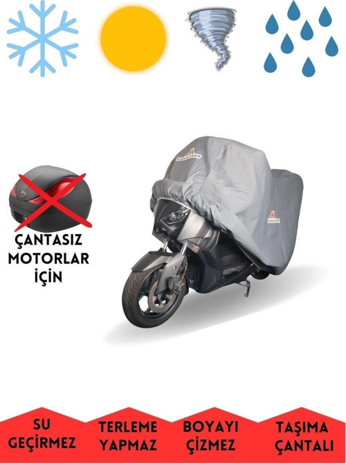 Stmax Nett 50 Arka Çantasız Gri Motor Brandası Su Geçirmez Motosiklet Örtüsü