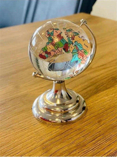 Mini Kristal Renkli Cam Dünya Küresi 5 cm Çap Ayaklı Kristal Cam Renkli Dünya Haritası Küre