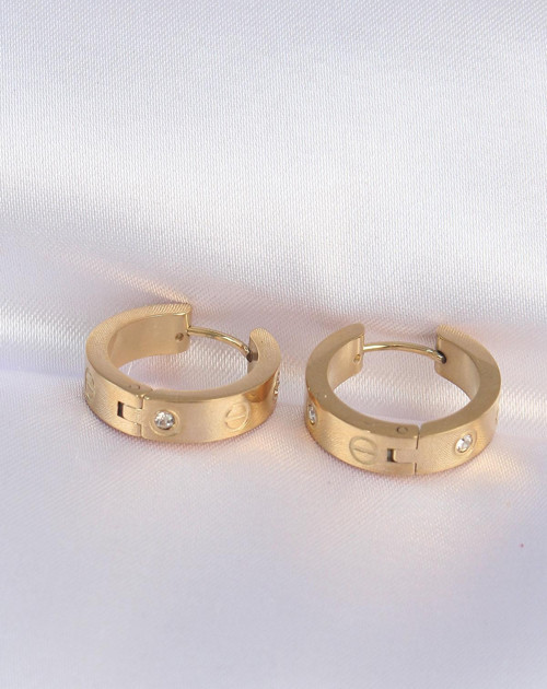 316L Çelik Gold Renk Zirkon Taşlı Model Halka Küpe - TJ-BKP9005