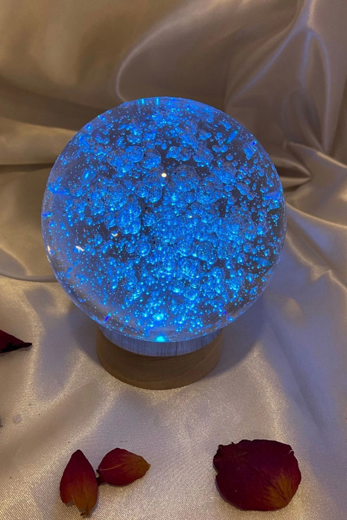 3D Led Işık Cam Küre Çok Işıklı Ahşap Hava Kabarcığı Büyük Boy 10 cm