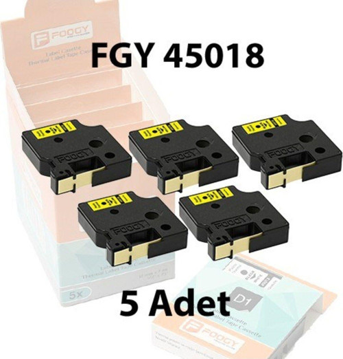Dymo D1 Muadili Etiket Plastik Sarı - 12 Mm X 7 Mt - 45018 - Eko Paket 5 Li