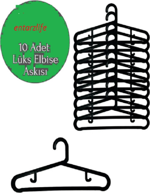 10 Adet Elbise Askısı Plastik Askı Kıyafet Pantolon Etek Askısı Siyah Giysi Askısı 10'Luaskı
