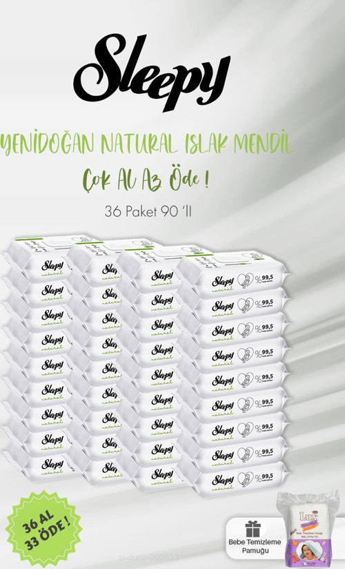 36 AL 33 ÖDE Natural Yenidoğan Islak Mendili 90 Adet ve Bebek Pamuğu 60 Adet