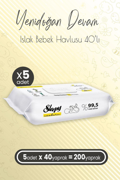 Yenidoğan Devam Islak Bebek Bakım Havlusu 40'lı x 5 (200 Yaprak)