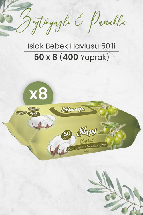 Doğal Zeytinyağlı Ve Pamuklu Islak Bebek Havlusu 50 x 8 Adet (400 Yaprak)
