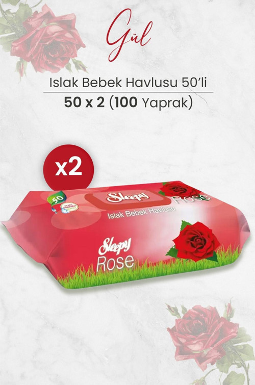 Gül Kokulu Islak Bebek Havlusu 50 x 2 Adet (100 Yaprak)