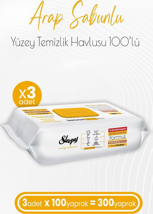 Easy Clean Arap Sabunu Katkılı Yüzey Temizlik Havlusu 100 x 3 Adet (300 Yaprak)