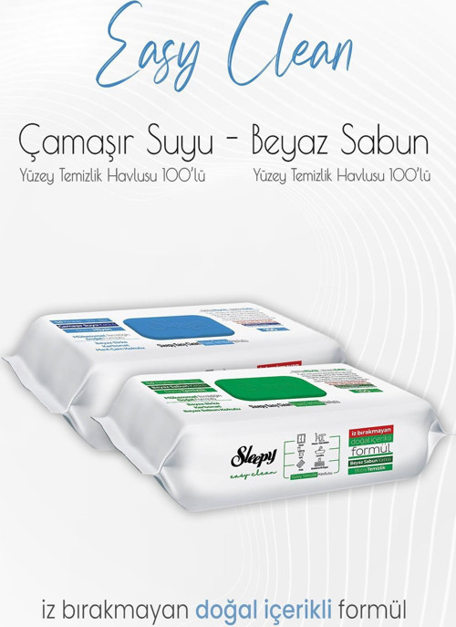 Easy Clean Yüzey Temizlik Havlusu 100'lü ve Çamaşır Suyu Katkılı 100' lü