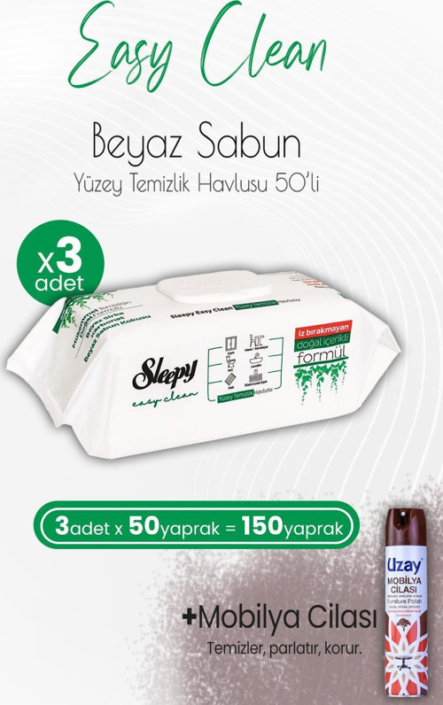 Easy Clean Yüzey Temizlik Havlusu 50' li x 3 Adet ve Mobilya Cilası Sandalağacı