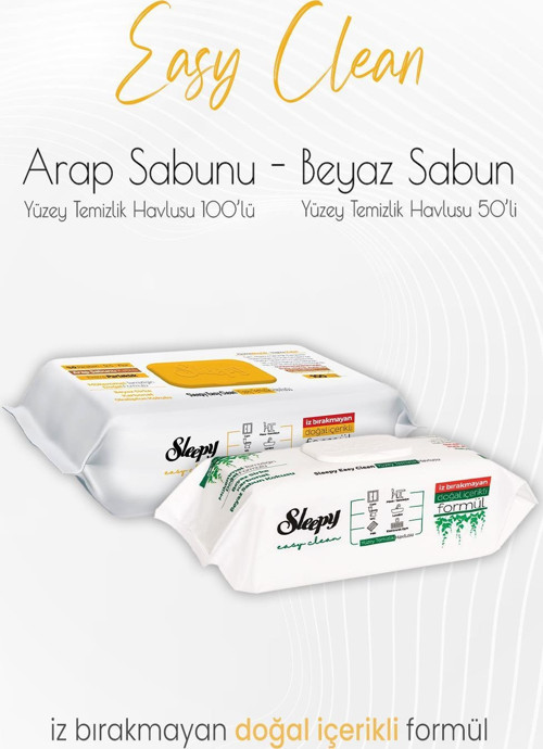 Easy Clean Yüzey Temizlik Havlusu 50'li ve Arap Sabunu Katkılı 100' lü