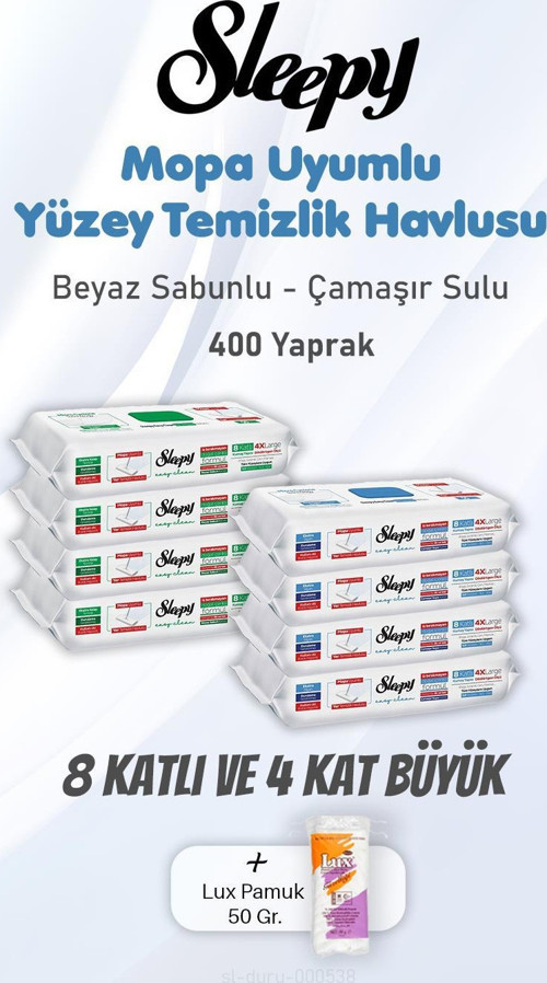 Yüzey Temizlik Mendili 8 Katlı 4 X Large 400 Yaprak ve Pamuk