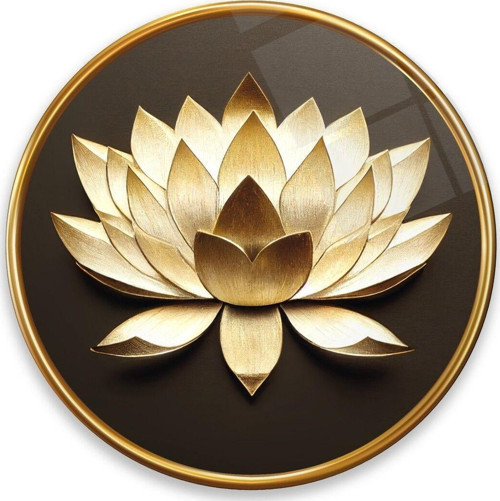 Lotus Çiçeği Yuvarlak Cam Tablo | Hediyelik, Dekoratif, Ofis, Mutfak
