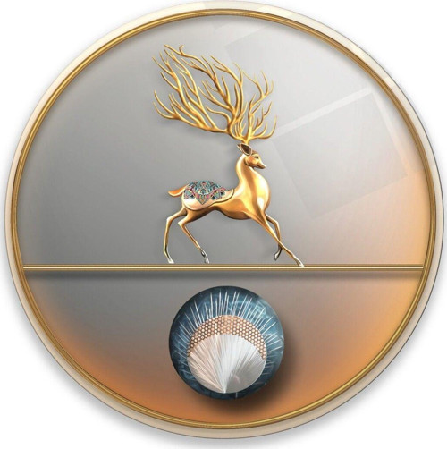 Gold Geyik Yuvarlak Cam Tablo | Hediyelik, Dekoratif, Ofis, Mutfak